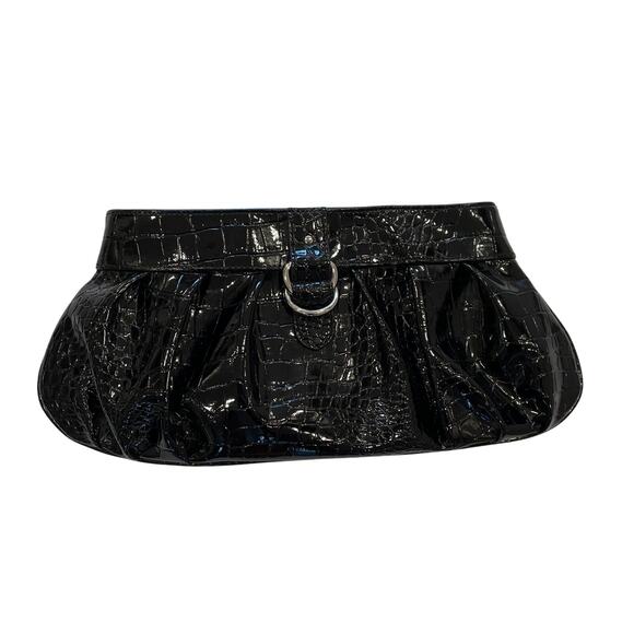 Apt. 9 Black Faux Patent Leather Crocodile Embossed Clutch Purse, Snap Closure - Picture 1 of 9